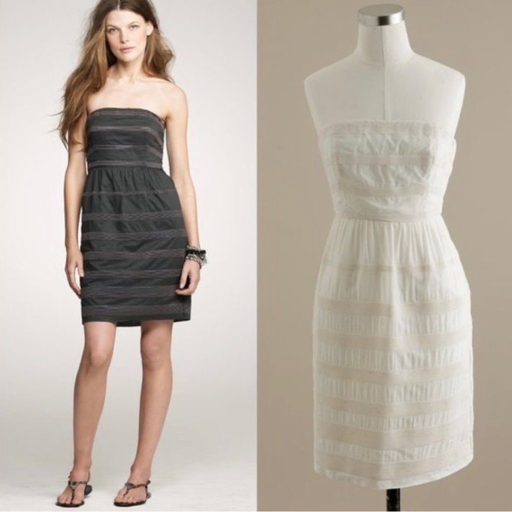 J.Crew Rugby Stripe Ginny Strapless Cream Dress Size 12